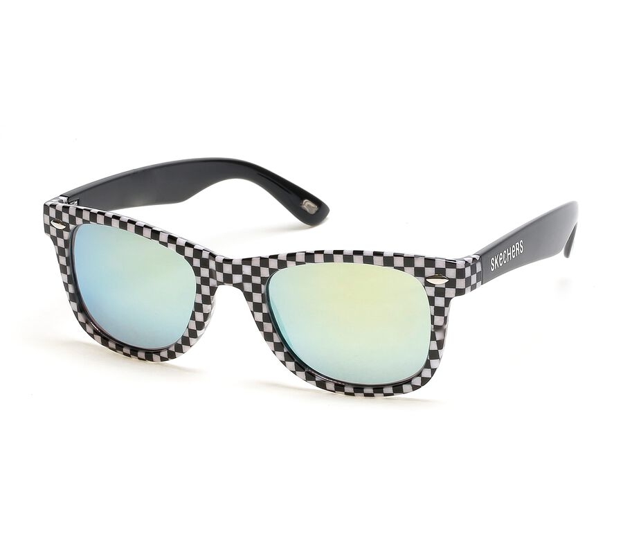 Checkered Wayfarer Sunglasses, FEKETE / FEHÉR, largeimage number 0
